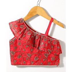 Babyhug Sleeveless Choli & Lehenga Set With Dupatta Ethnic Print - Red