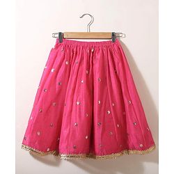 Babyhug Short Sleeves Sequined Choli & Flared Lehenga Set With Dupatta - Pink Orange