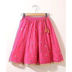 Babyhug Short Sleeves Sequined Choli & Flared Lehenga Set With Dupatta - Pink Orange