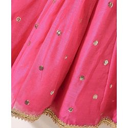 Babyhug Short Sleeves Sequined Choli & Flared Lehenga Set With Dupatta - Pink Orange