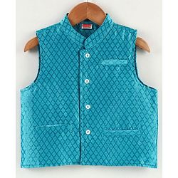Babyhug Sleeveless Cotton Woven Ethnic Jacket Printed - Blue