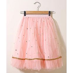 Babyhug Short Sleeves Sequined Choli & Flared Lehenga Set With Dupatta - Peach Blue