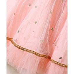 Babyhug Short Sleeves Sequined Choli & Flared Lehenga Set With Dupatta - Peach Blue
