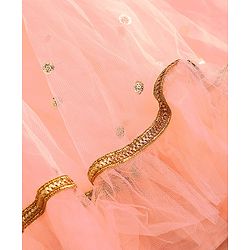 Babyhug Short Sleeves Sequined Choli & Flared Lehenga Set With Dupatta - Peach Blue