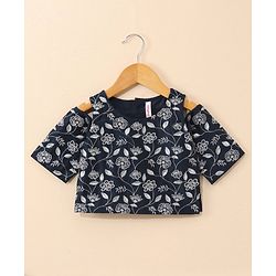 Babyhug Cold Shoulder Choli Lehenga And Dupatta Embroidered - Navy