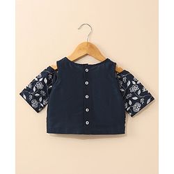 Babyhug Cold Shoulder Choli Lehenga And Dupatta Embroidered - Navy