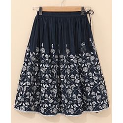 Babyhug Cold Shoulder Choli Lehenga And Dupatta Embroidered - Navy