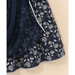 Babyhug Cold Shoulder Choli Lehenga And Dupatta Embroidered - Navy