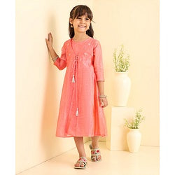 Babyhug Three Fourth Sleeves Embroidered Frock - Pink