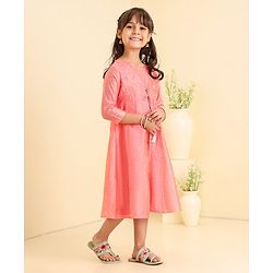 Babyhug Three Fourth Sleeves Embroidered Frock - Pink