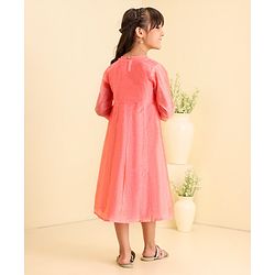 Babyhug Three Fourth Sleeves Embroidered Frock - Pink