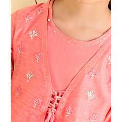 Babyhug Three Fourth Sleeves Embroidered Frock - Pink