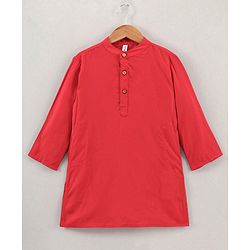 Babyhug Full Sleeves Cotton Solid Kurta and Pyjama Set with Printed Jacket - Red
