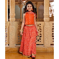 Babyhug Sleeveless Sequined Choli & Flared Lehenga Set With Dupatta - Red