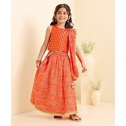 Babyhug Sleeveless Sequined Choli & Flared Lehenga Set With Dupatta - Red