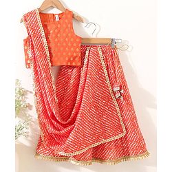 Babyhug Sleeveless Sequined Choli & Flared Lehenga Set With Dupatta - Red