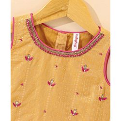 Babyhug Sleeveless Choli & Lehenga Set With Dupatta Leaf Embroidered - Yellow Pink