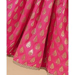 Babyhug Sleeveless Choli & Lehenga Set With Dupatta Leaf Embroidered - Yellow Pink