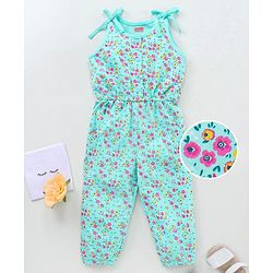 Babyhug 100% Cotton Sleeveless Jumpsuit Floral Print - Multicolor