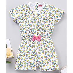 Babyhug 100% Cotton Half Sleeves Jumpsuit Stars Print - White AOP