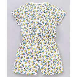 Babyhug 100% Cotton Half Sleeves Jumpsuit Stars Print - White AOP