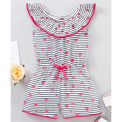 Babyhug 100% Cotton Sleeveless Jumpsuit Heart & Stripes Print - Multicolor