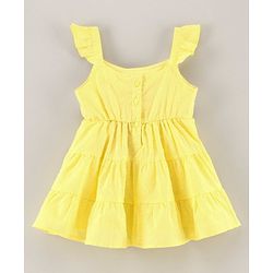 Babyhug 100% Cotton Singlet Sleeves Floral Embroidered Frock with Lining and Gathered - Yellow