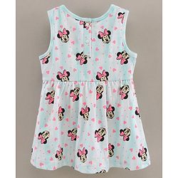 Babyhug 100% Cotton Sleeveless Frock With Headband Minnie Mouse Print - Blue