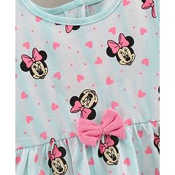 Babyhug 100% Cotton Sleeveless Frock With Headband Minnie Mouse Print - Blue