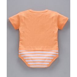 Babyhug 100% Cotton Half Sleeves Onesies Striped And Fish Print - Blue Orange