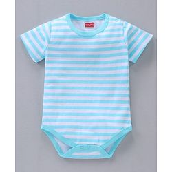 Babyhug 100% Cotton Half Sleeves Onesies Striped And Fish Print - Blue Orange