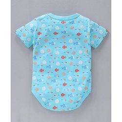 Babyhug 100% Cotton Half Sleeves Onesies Striped And Fish Print - Blue Orange
