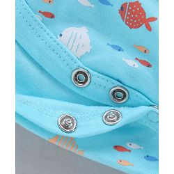 Babyhug 100% Cotton Half Sleeves Onesies Striped And Fish Print - Blue Orange