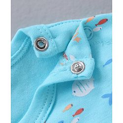 Babyhug 100% Cotton Half Sleeves Onesies Striped And Fish Print - Blue Orange