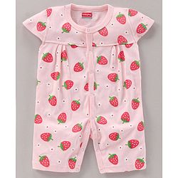 Babyhug 100% Cotton Short Cap Sleeves Rompers Stripe & Strawberry Print Pack Of 2 - Multicolor