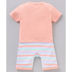 Babyhug 100% Cotton Half Sleeves Romper Rhino & Stripes Print- Orange