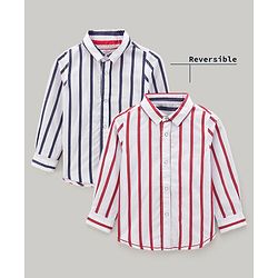 Babyhug Cotton Woven Full Sleeves Striped Reversible Shirt - Blue Red