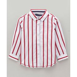 Babyhug Cotton Woven Full Sleeves Striped Reversible Shirt - Blue Red
