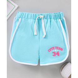Babyhug Knit Shorts With Ribbed Waist Placement Print- Blue