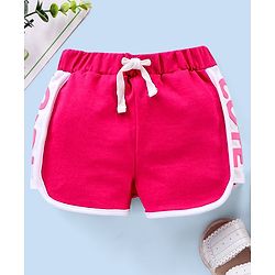 Babyhug Knitted Shorts With Cute Hd Print At Side Panel - Dark Pink