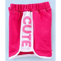 Babyhug Knitted Shorts With Cute Hd Print At Side Panel - Dark Pink