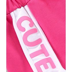 Babyhug Knitted Shorts With Cute Hd Print At Side Panel - Dark Pink