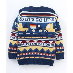Babyhug Full Sleeves Knit Jacquard Sweater - Navy