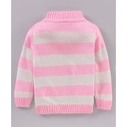 Babyhug Full Sleeves Knit Sweater With Stripes Design & Letter Embroidery- Pink
