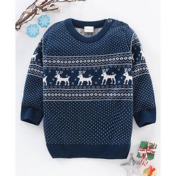 Babyhug Full Sleeves Knit Sweater Intarsia Design - Navy Blue