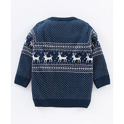 Babyhug Full Sleeves Knit Sweater Intarsia Design - Navy Blue