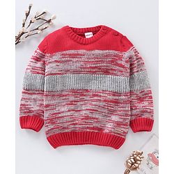 Babyhug Full Sleeves Cable Knit Sweater Color Block Design - Red