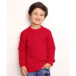 Babyhug Full Sleeves Cable Knit Sweater - Red