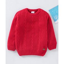 Babyhug Full Sleeves Cable Knit Sweater - Red