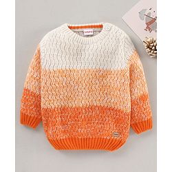 Babyhug Full Sleeves Cable Knit Sweater Color Block Design- Orange